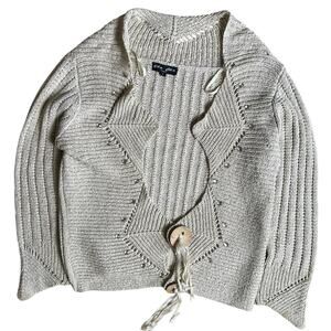 Cha Cha Paris Size 1 Vente Open Front Cream Tie Knit Women’s Sweater